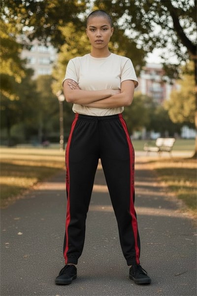 Calça sarja brim preta com vermelho - Taekwondo