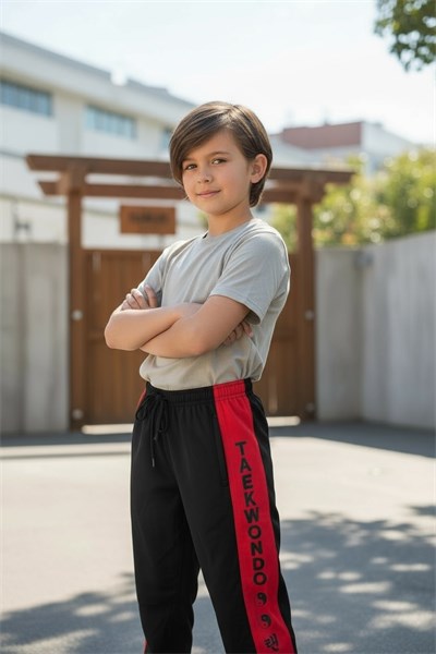 Calça sarja brim preta com vermelho - Taekwondo