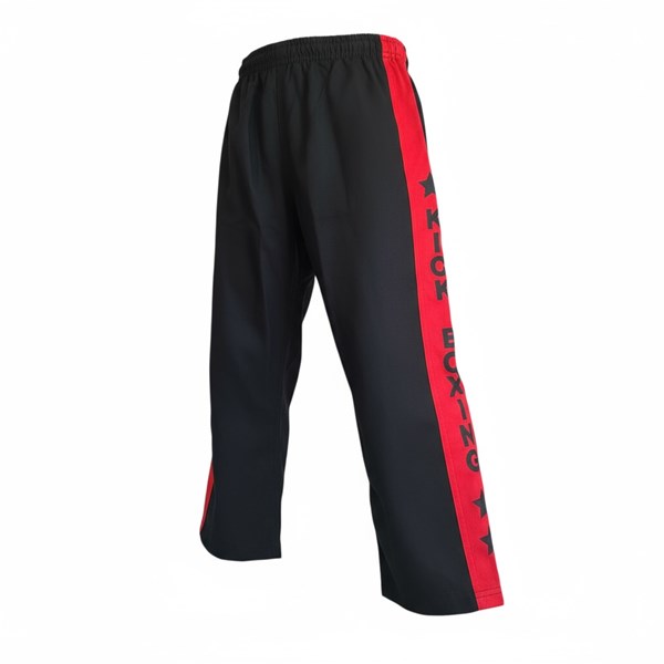 Calça sarja brim preta com vermelho - kickboxing