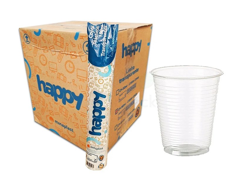 COPO AGUA 150ML TRANSPARENTE HAPPY  PCT100 2500UND