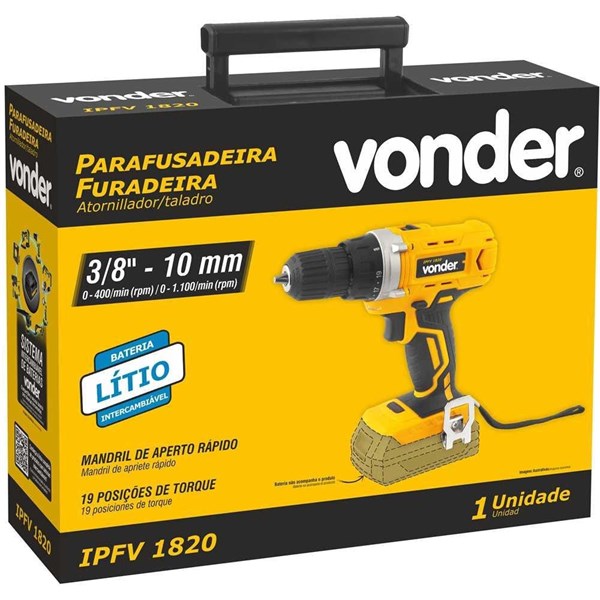 PARAFUSADEIRA/FURADEIRA 3/8  18V IPFV1820 S/BAT S/CAR. VONDER
