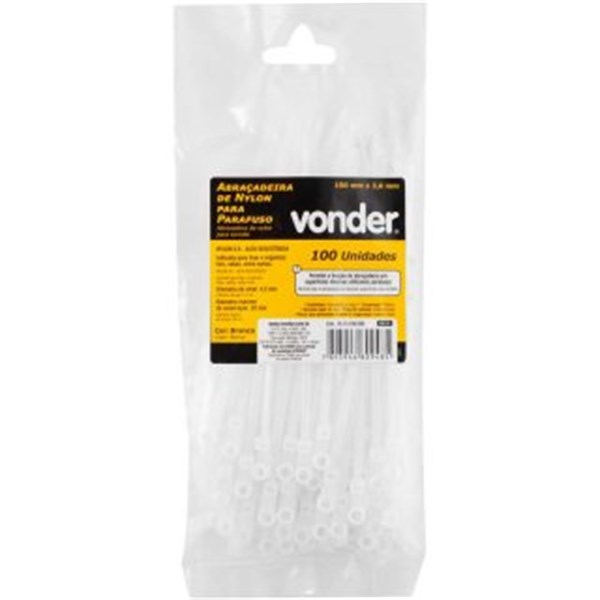 ABRAC NYLON BRANCA P/ PARAFUSOS 3.60MM X 150MM 100PÇ VONDER