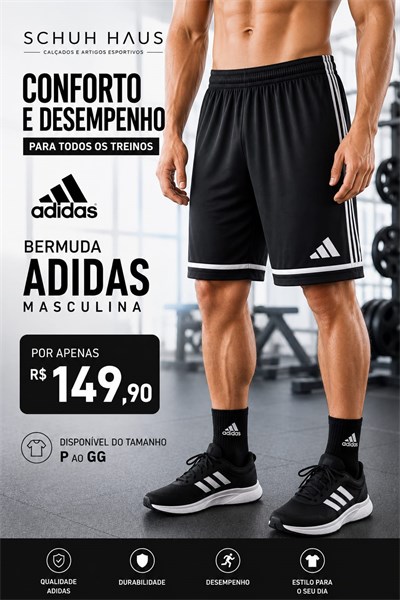 CALÇAO ADIDAS SQUADRA JN5469 PRETO/BRANCO