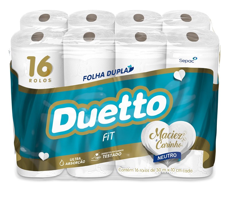 PAPEL HIGIENICO DUETTO FOLHA DUPLA C/16 UND 30mX10cm