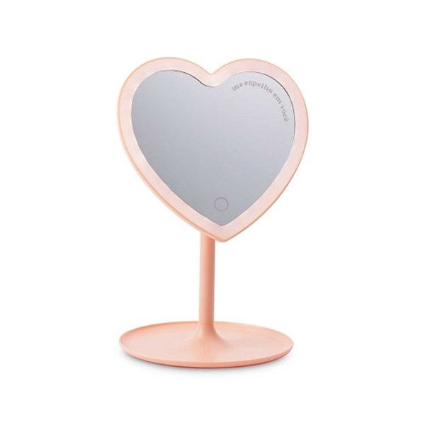 Espelho De Mesa Com Led Coracao Rosa