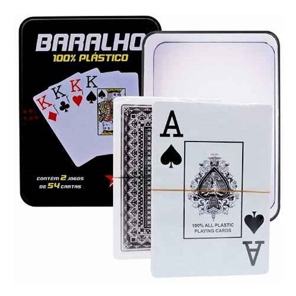 Baralho de Plástico 2 jogos de 54 Cartas 12x9cm