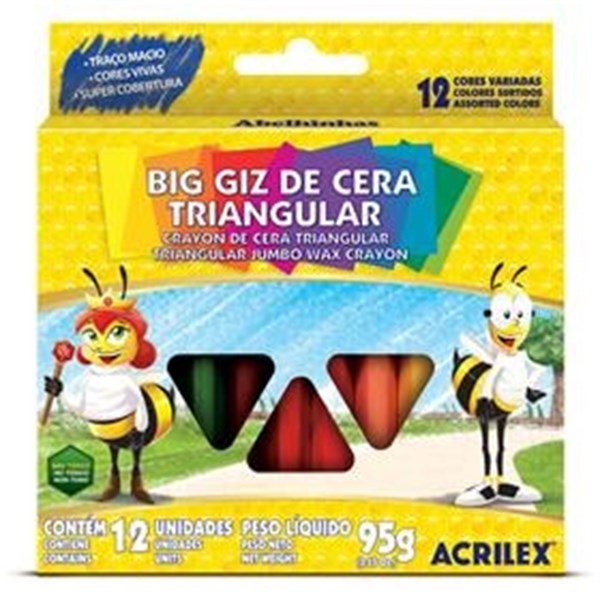 Giz de Cera Jumbo 12 Cores Big Triangular 95 g - Acrilex