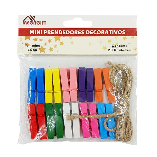Jogo de Mini Prendedor 20 Peças 3,5cm em MDF Megagift