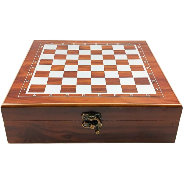 Kit de Jogos Xadrez Dominó Baralho C/ Maleta 24x24cm em Madeira Rio Master