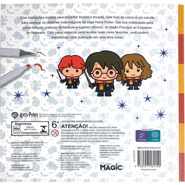 Livro de Colorir Harry Potter Cute com 6 canetinhas - Magic Kids