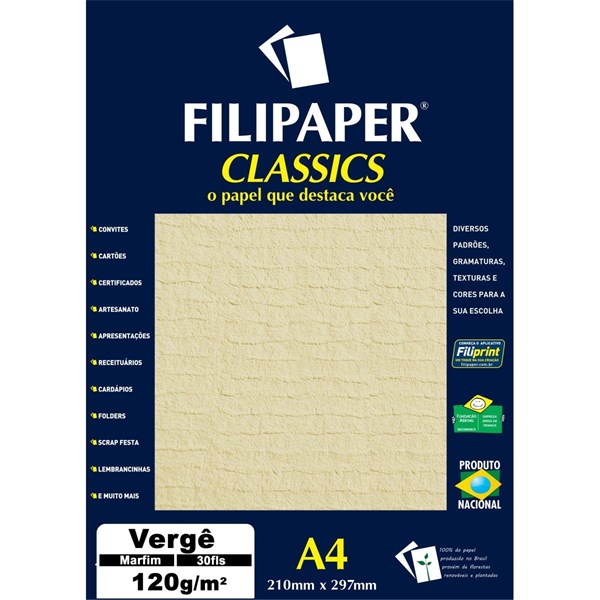 PAPEL A4 VERGE MARFIM 120G C/30 FLS