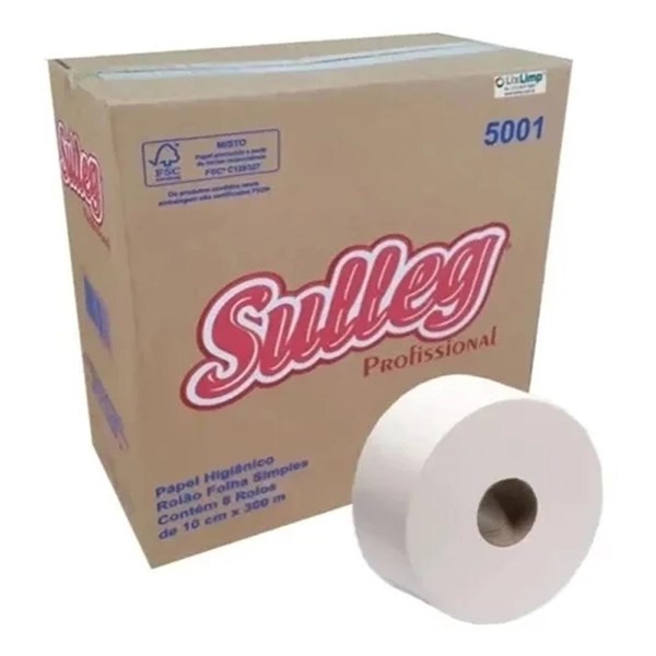 PAPEL HIGIÊNICO ROLÃO 100%CEL VIRGEM PREMIUM (5001) SULLEG (CX-08RLX300MT)