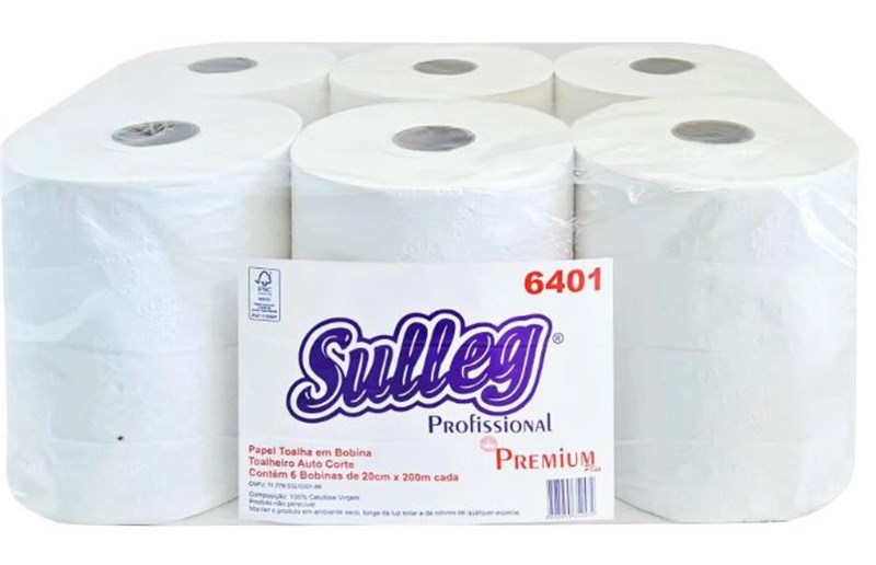 PAPEL TOALHA BOBINA 100%CELUL PREMIUM PLUS (6401) (06RLX200MX20CM) - AUTO CORTE