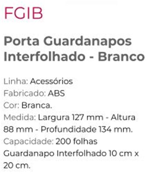 DISPENSER P/ PORTA GUARDANAPO BOCA/MESA