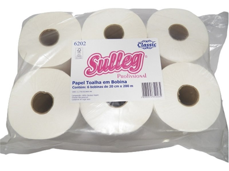 PAPEL TOALHA BOBINA 100%CEL VIRGEM CLASSIC SULLEG (6202)(FD-06RLX200M)