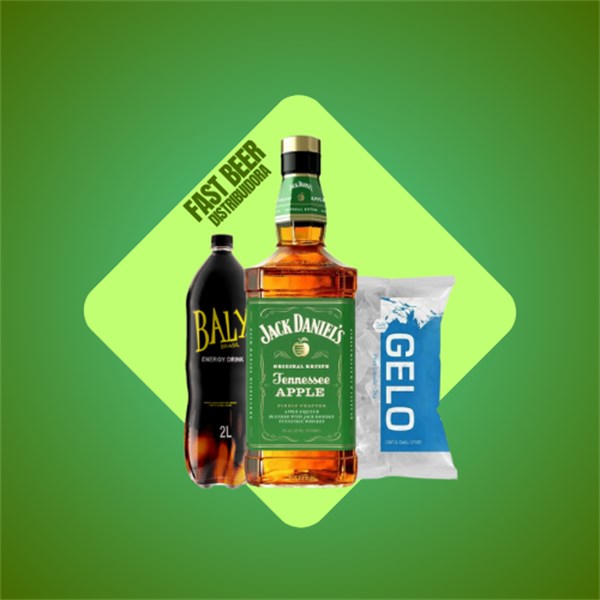 KIT JACK DANIELS MAÇÃ VERDE/MEL/FIRE + BALY 2L + GELO 3KG 