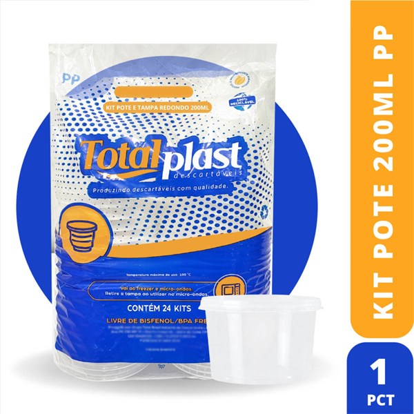Kit pote e tampa redondo 200ml 24un totalplast