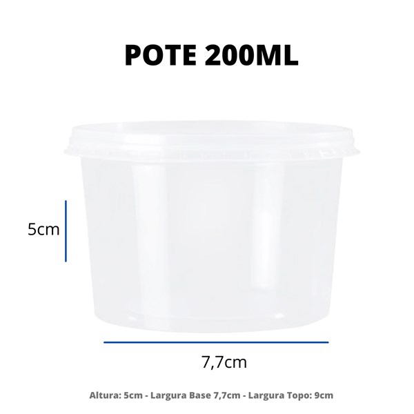 Kit pote e tampa redondo 200ml 24un totalplast