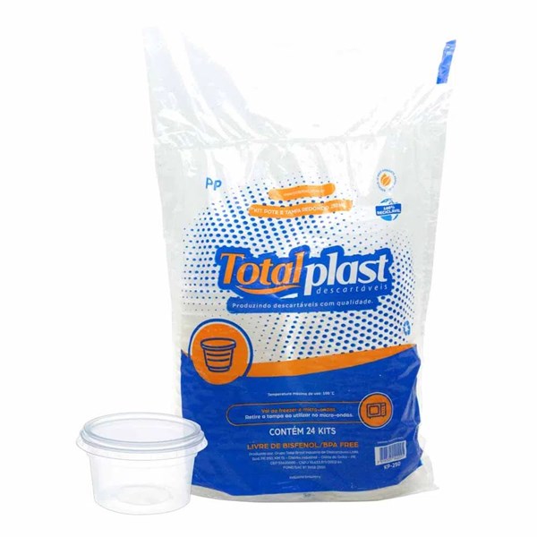 Kit pote e tampa redondo 250ml 24un totalplast
