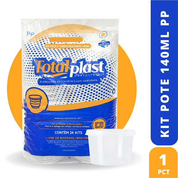 Kit pote e tampa redondo 140ml 24un totalplast