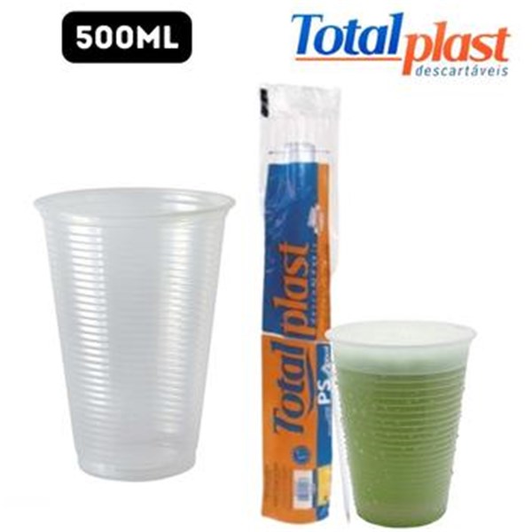 Copo Descartável 500ml transparente com 50un Totalplast