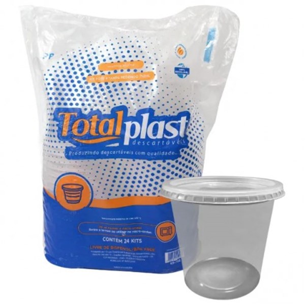 Kit pote e tampa redondo 750ml 24un totalplast