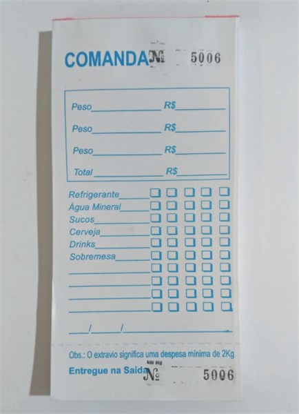 Bloco Comanda self-service 50 folhas vieira bittencourt