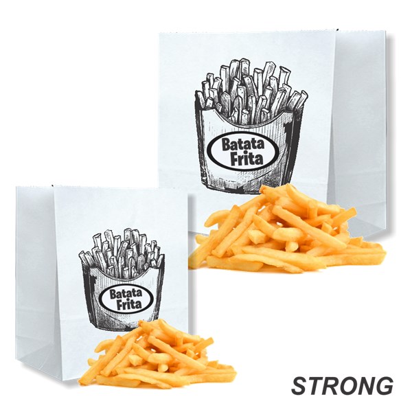 Saco de papel monolucido branco batata frita 10X10cm 100un fortypel