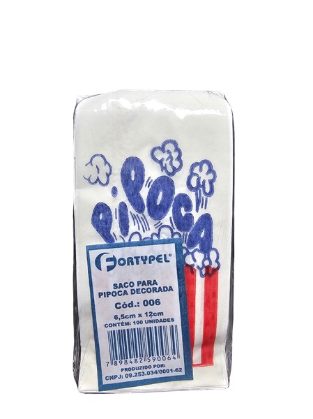 Saco de papel monolucido Pipoca 6,5X12cm 100un fortypel