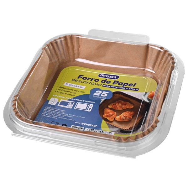 Forro de papel p airfryer quadrado sem furo 25un bompack