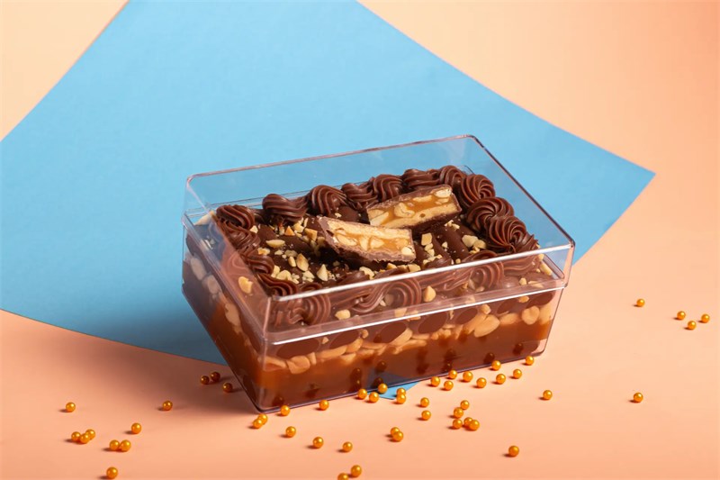 Cake box cristal retangular com tampa 500ml bluestar