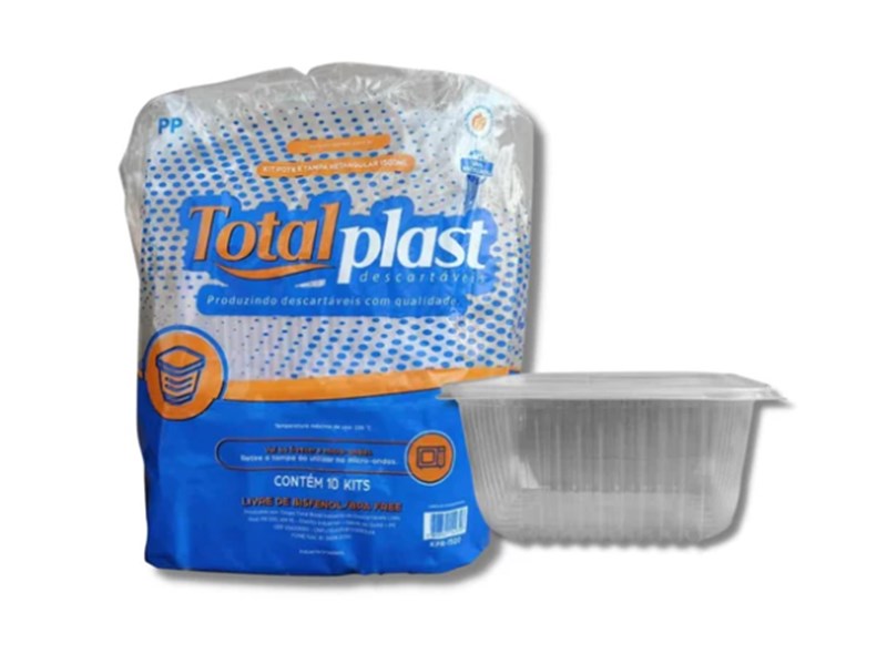 Kit pote e tampa retangular 1500ml 10un totalplast