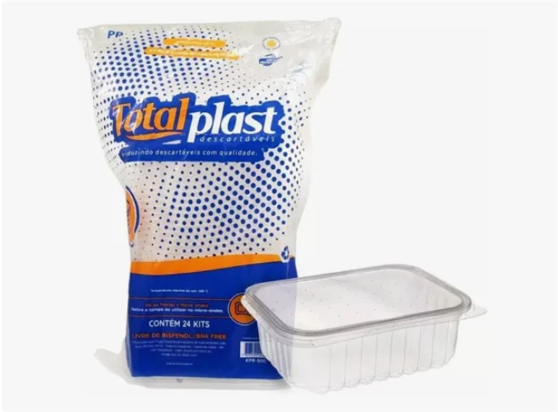 Kit pote e tampa retangular 1000ml 24un totalplast