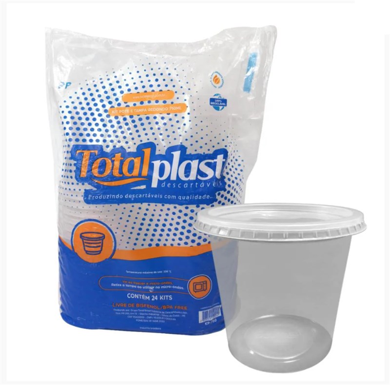 Kit pote e tampa redondo 500ml cristal 24un totalplast