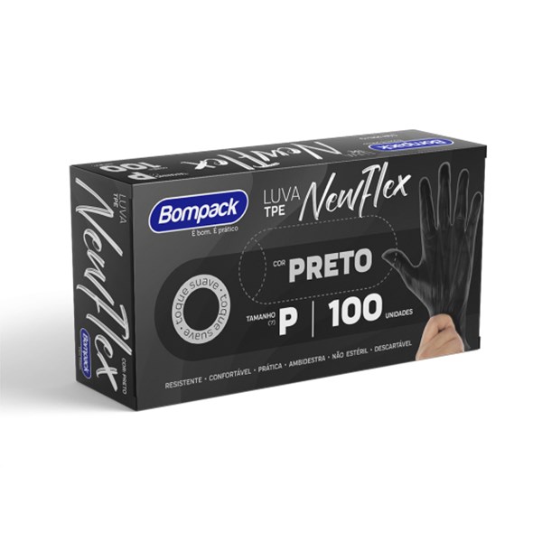 Luva newflex sem pó preta P 100un bompack