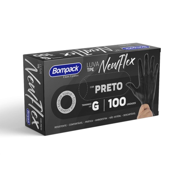 Luva newflex sem pó preta G 100un bompack