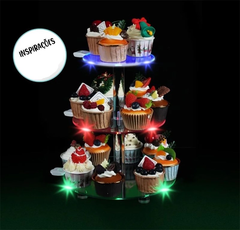 Boleira de acrilico rendondo com led 3 camadas silverfestas