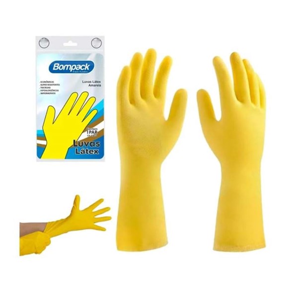 Luva latex amarela multiuso M bompack