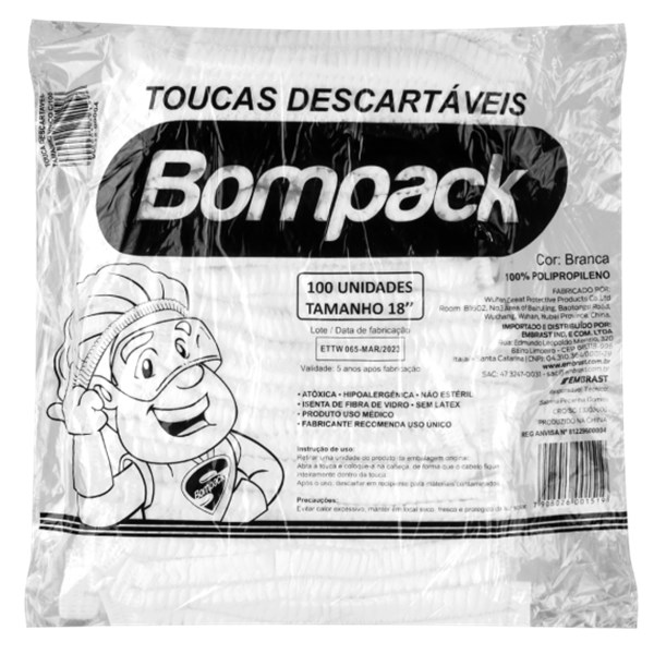 Touca TNT branca sanfonada 45x50cm 100un bompack