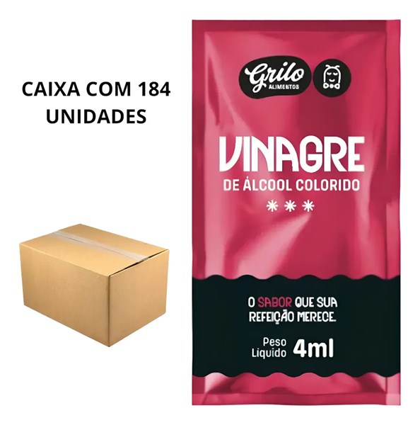 Vinagre de alcool colorido sache 4ml 184un grilo alimentos