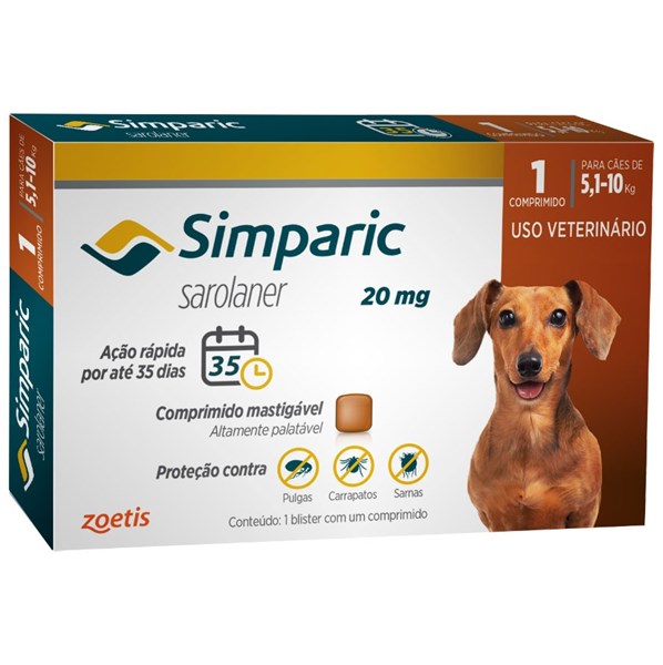 Antipulgas Simparic 20mg para Cães 5,1 a 10kg - 1 Comprimido