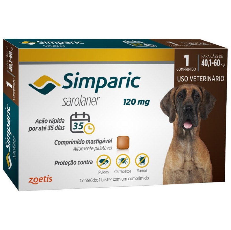 Antipulgas Simparic 120mg para Cães 40,1 a 60kg - 1 Comprimidos