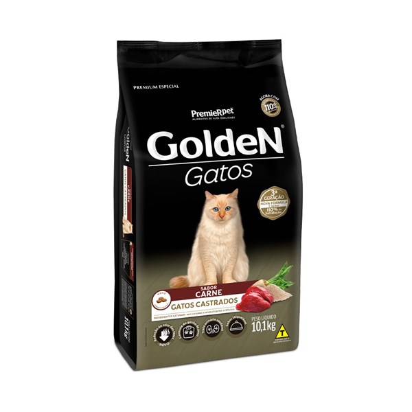 Ração Golden Gatos Castrados Sabor Carne 10,1kg