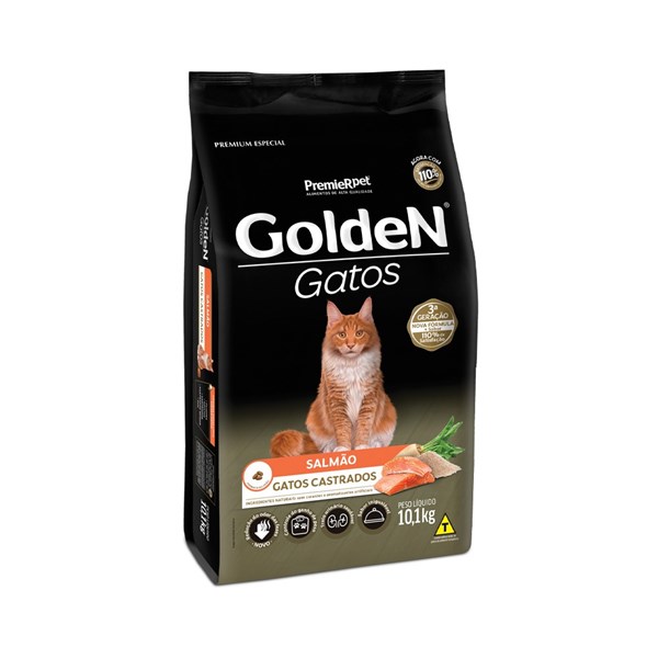Ração Golden Gatos Castrados Sabor Salmão 10,1kg