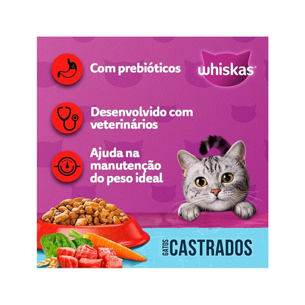 Ração Whiskas Gatos Castrados Carne 900g