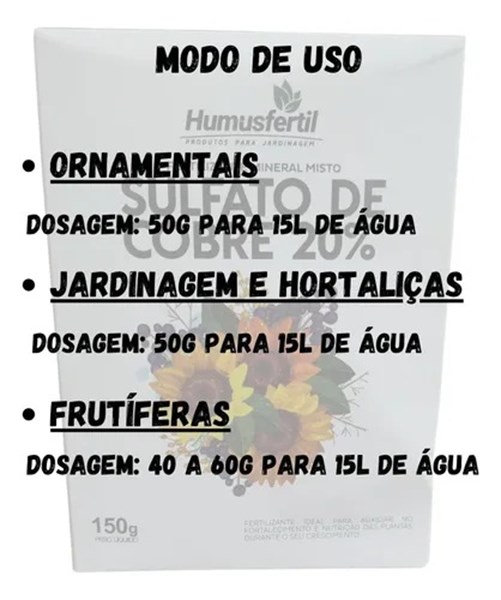 Fertilizante Sulfato De Cobre 20% 150g Humusfertil
