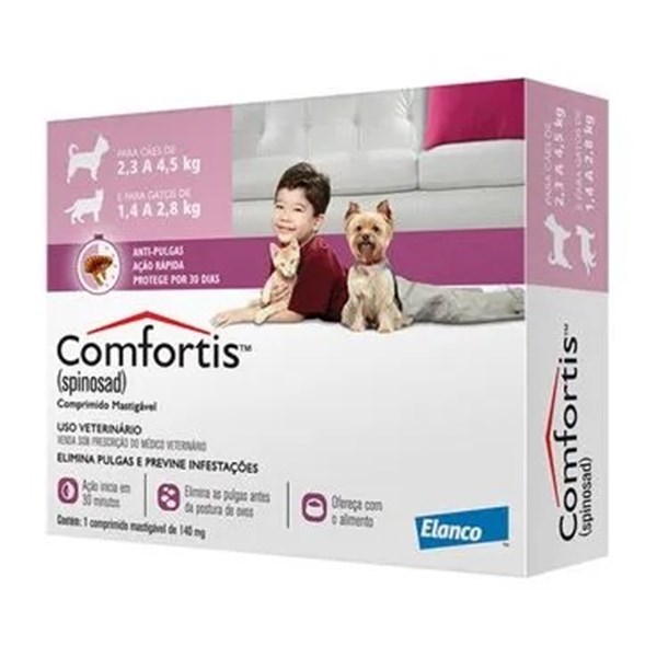 Comfortis Antipulgas 140mg Cães de 2,3 a 4,5Kg e Gatos de 1,4 a 2,8Kg 1 comprimido