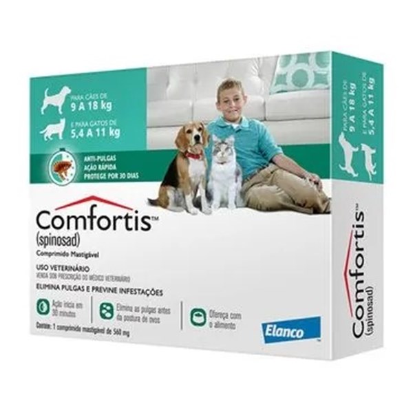 Comfortis Antipulgas 560mg  Cães de 9 a 18Kg e Gatos de 5,4 a 11Kg 1comprimido
