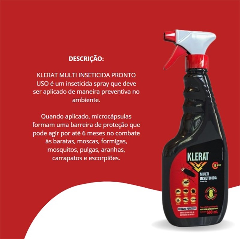 Klerat Multi Inseticida Elimina 8 Pragas Pronto Uso 500ml