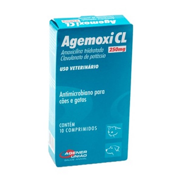 Agemoxi CL 250mg Antimicrobiano Cães e Gatos 10 comprimidos